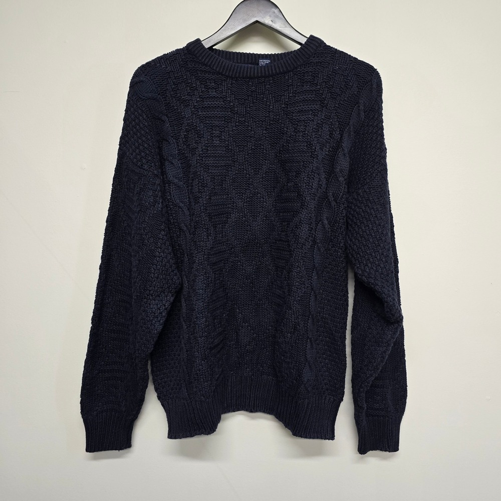 Vtg Allen Solly Cable Knit Sweater Mens M Blue Cotton Chunky Pullover Fisherman